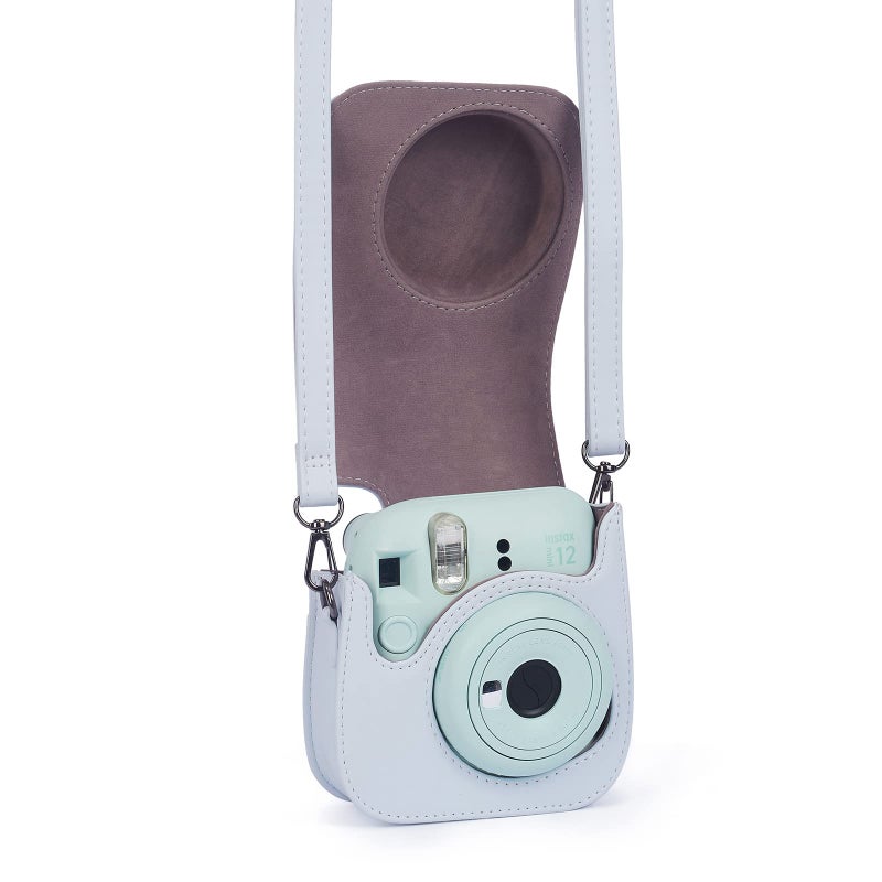 فيتيوم حافظة حماية للكاميرا من Phetium Instant Mini 12 متوافقة مع Instax Mini 12 11 حقيبة جلدية PU مع جيب وحزام كتف قابل للتعديل (أبيض صلصال) - Image 3